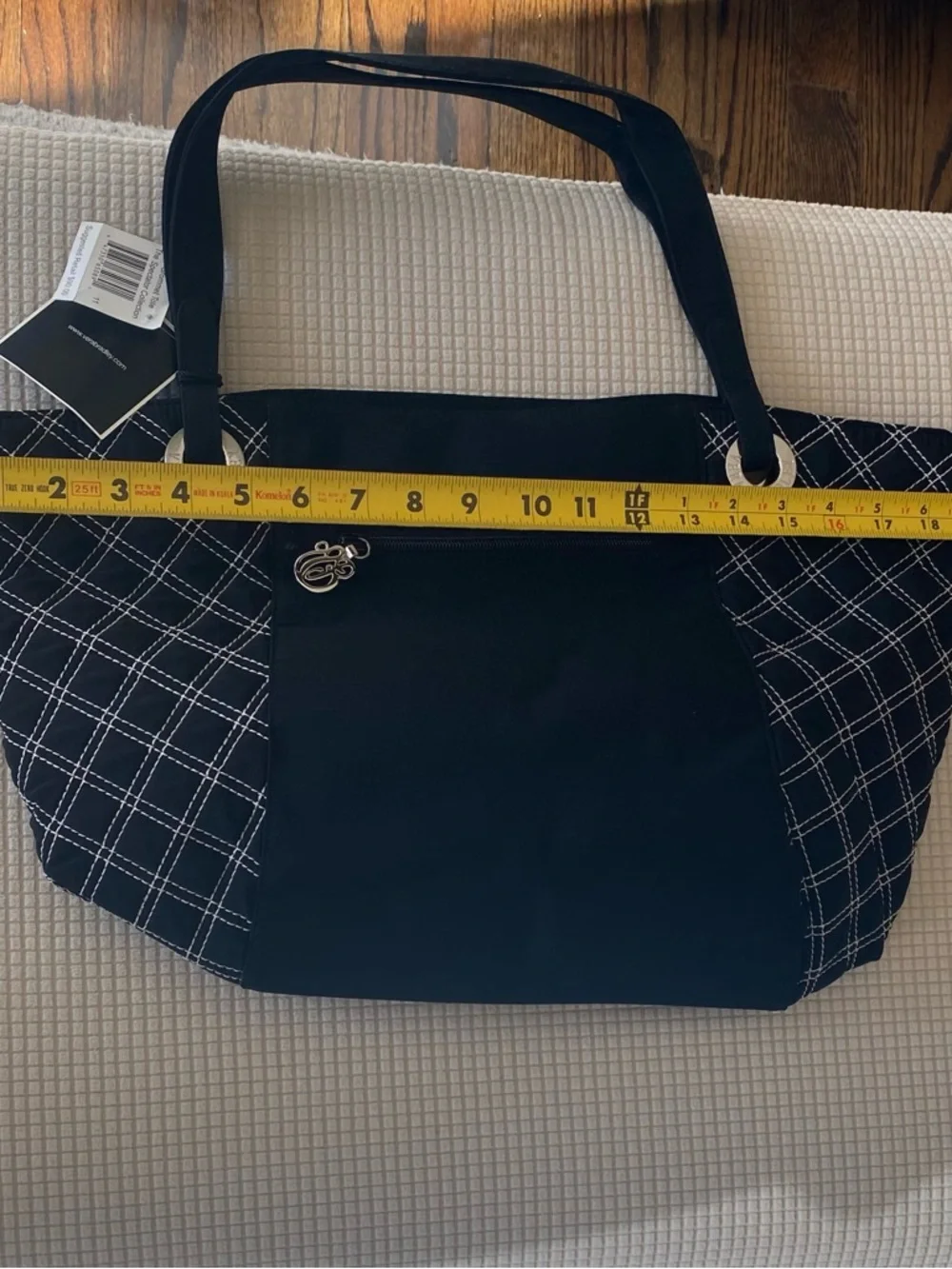 Vera Bradley Black Quilted-Trim Tote with Silver Charm